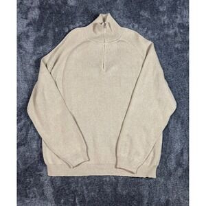 Vintage Eddie Bauer Sweater Mens XL Beige Tan Rib Knit Quarter Zip Mock Neck